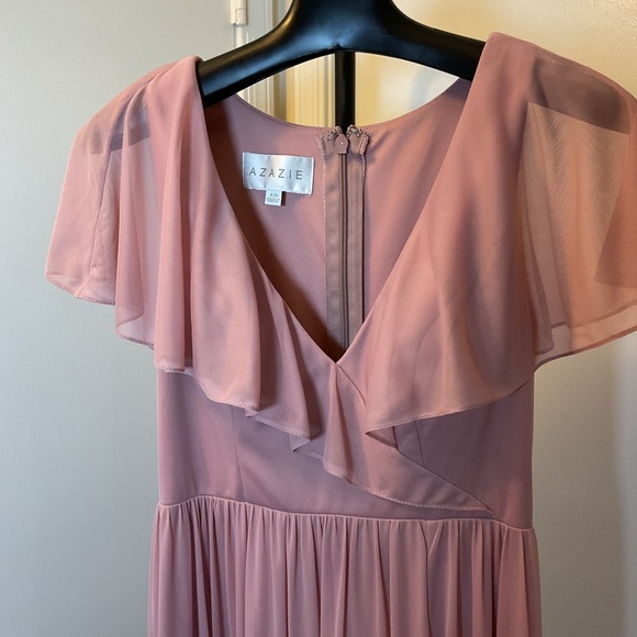13. Azazie Vintage Mauve Pink Ruffled Tiered Maxi Dress Size A10 - Picture 4 of 8